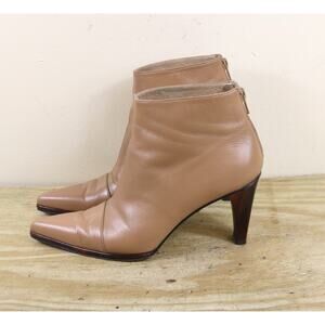 Stuart Weitzman Boots 7B Tan Brown Ankle Bootie Wooden Heel Shoes